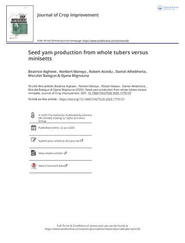 Seed yam production from whole tubers versus minisetts