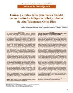 Formas y efectos de la gobernanza forestal en los territorios indigenas Bribri y Cabecar de Alta Talamanca, Costa Rica