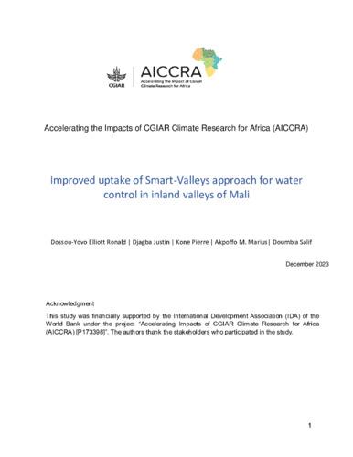 Improved uptake of Smart-Valleys approach for water control in inland valleys of Mali