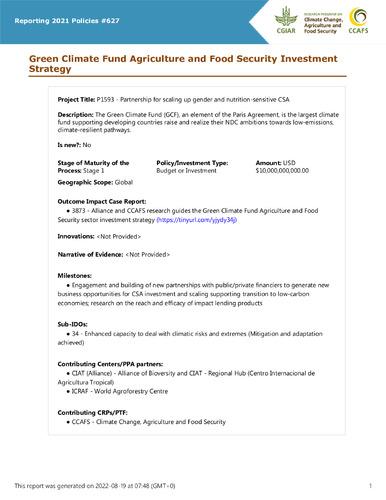 Green Climate Fund Agriculture and Food Security Investment Strategy