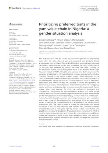 Prioritizing preferred traits in the yam value chain in Nigeria: a gender situation analysis
