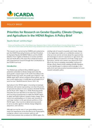 Priorities for Research on Gender Equality, Climate Change,  and Agriculture in the MENA Region: A Policy Brief