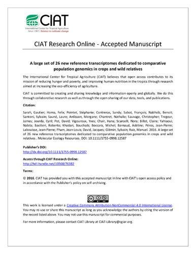 A large set of 26 new reference transcriptomes dedicated to comparative population genomics in crops and wild relatives