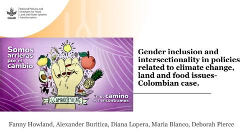 Gender inclusion and intersectionality in policies related to climate change, land and food issues - Colombian case