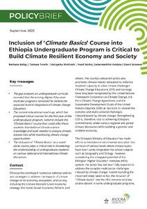 Inclusion of ‘Climate Basics’ Course into Ethiopia Undergraduate Program is Critical to Build Climate Resilient Economy and Society