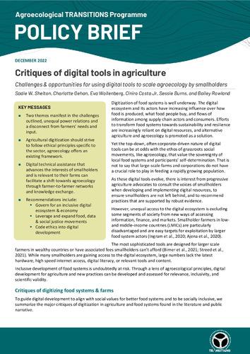 Critiques of digital tools in agriculture: Challenges and opportunities for using digital tools to scale agroecology by smallholders