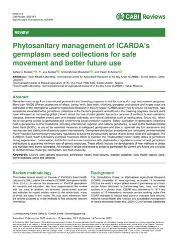 Phytosanitary management of ICARDA’s germplasm seed collections for safe movement and better future use