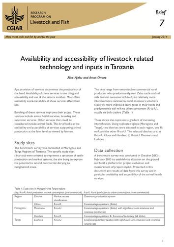 Availability and accessibility of livestock related technology and inputs in Tanzania