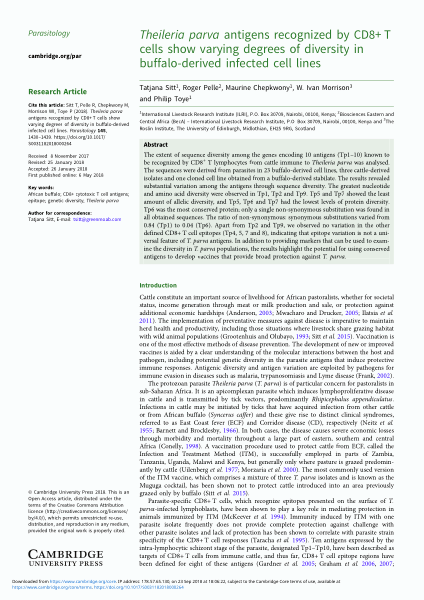 Theileria parva antigens recognized by CD8+ T cells show varying degrees of diversity in buffalo-derived infected cell lines