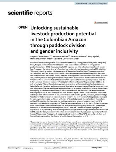 Unlocking sustainable livestock production potential in the Colombian Amazon through paddock division and gender inclusivity