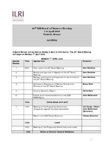 Agenda of the 29th Meeting of the ILRI Board of Trustees, Nairobi, Kenya, 7-9 April 2008