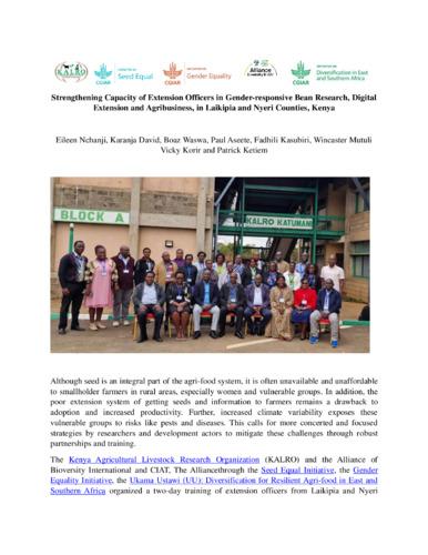 Strengthening capacity of extension officers in gender-responsive bean research, digital extension and agribusiness in Laikipia and Nyeri Counties, Kenya