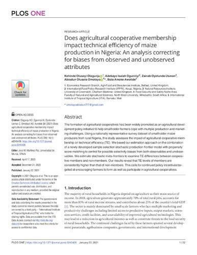 Does agricultural cooperative membership impact technical efficiency of maize production in Nigeria: an analysis correcting for biases from observed and unobserved attributes