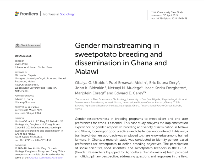 Gender mainstreaming in sweetpotato breeding and dissemination in Ghana and Malawi