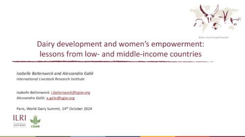 Dairy development and women’s empowerment:  Lessons from low- and middle-income countries