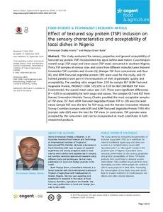 Effect of textured soy protein (TSP) inclusion on the sensory characteristics and acceptability of local dishes in Nigeria