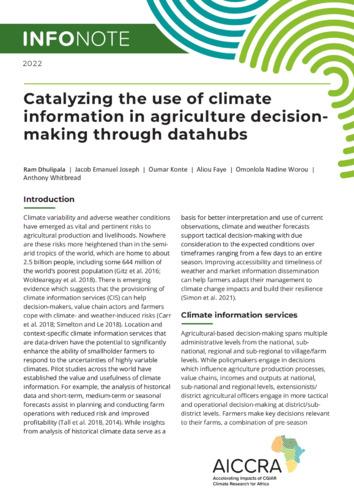 Catalyzing the use of climate information in agriculture decision making through datahubs