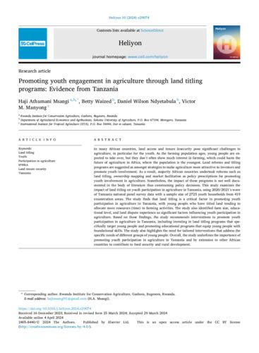 Promoting youth engagement in agriculture through land titling programs: evidence from Tanzania.