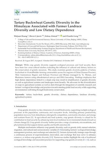 Tartary buckwheat genetic diversity in the Himalayas associated with farmer landrace diversity and low dietary dependence