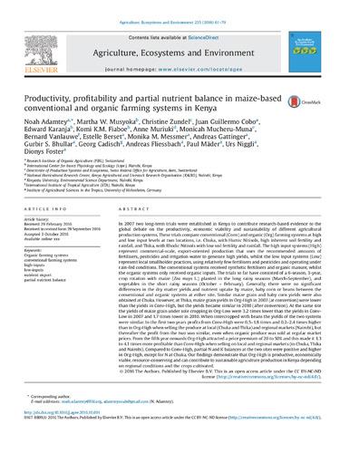 Productivity, profitability and partial nutrient balance in maize-based conventional and organic farming systems in Kenya