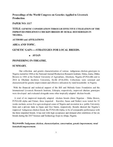 Genetic conservation through effective utilization of the improved indigenous chicken breeds by rural households in Nigeria