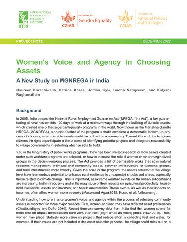 Women's voice and agency in choosing assets: A new study on MGNREGA in India