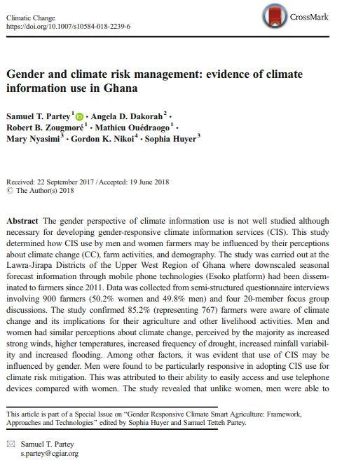 Gender and climate risk management: evidence of climate information use in Ghana