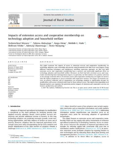 Impacts of extension access and cooperative membership on technology adoption and household welfare