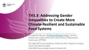 TH3.3: Addressing Gender Inequalities to Create More Climate-Resilient and Sustainable Food Systems
