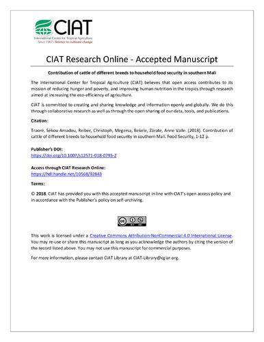 Contribution of cattle of different breeds to household food security in southern Mali