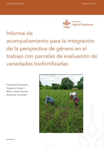 Informe de acompañamiento para la integración de la perspectiva de género en el trabajo con parcelas de evaluación de variedades biofortificadas