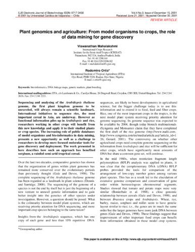 Plant genomics and agriculture: from model crops to other crops, the role of data mining for gene discovery