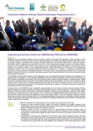 Organizing business models for smallholder resilience (OSMARE): Factsheet midterm findings Global Challenges Programme Call 4