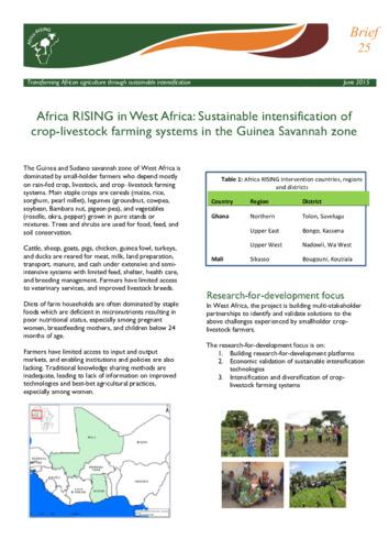 Africa RISING in West Africa: Sustainable intensification of crop-livestock farming systems in the Guinea Savannah zone