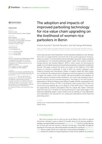 The adoption and impacts of improved parboiling technology for rice value chain upgrading on the livelihood of women rice parboilers in Benin