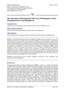 The imposition of participation? the case of participatory water management in coastal bangladesh