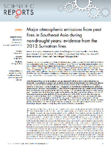 Major atmospheric emissions from peat fires in Southeast Asia during non-drought years: evidence from the 2013 Sumatran fires