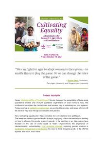 Cultivating Equality: Advancing Gender Research in Agriculture and Food Systems - Daily Update, Friday, 15 October 2021