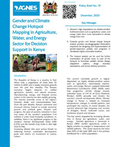 Gender and Climate Change Hotspot Mapping in Agriculture, Water, and Energy Sector for Decision Support in Kenya