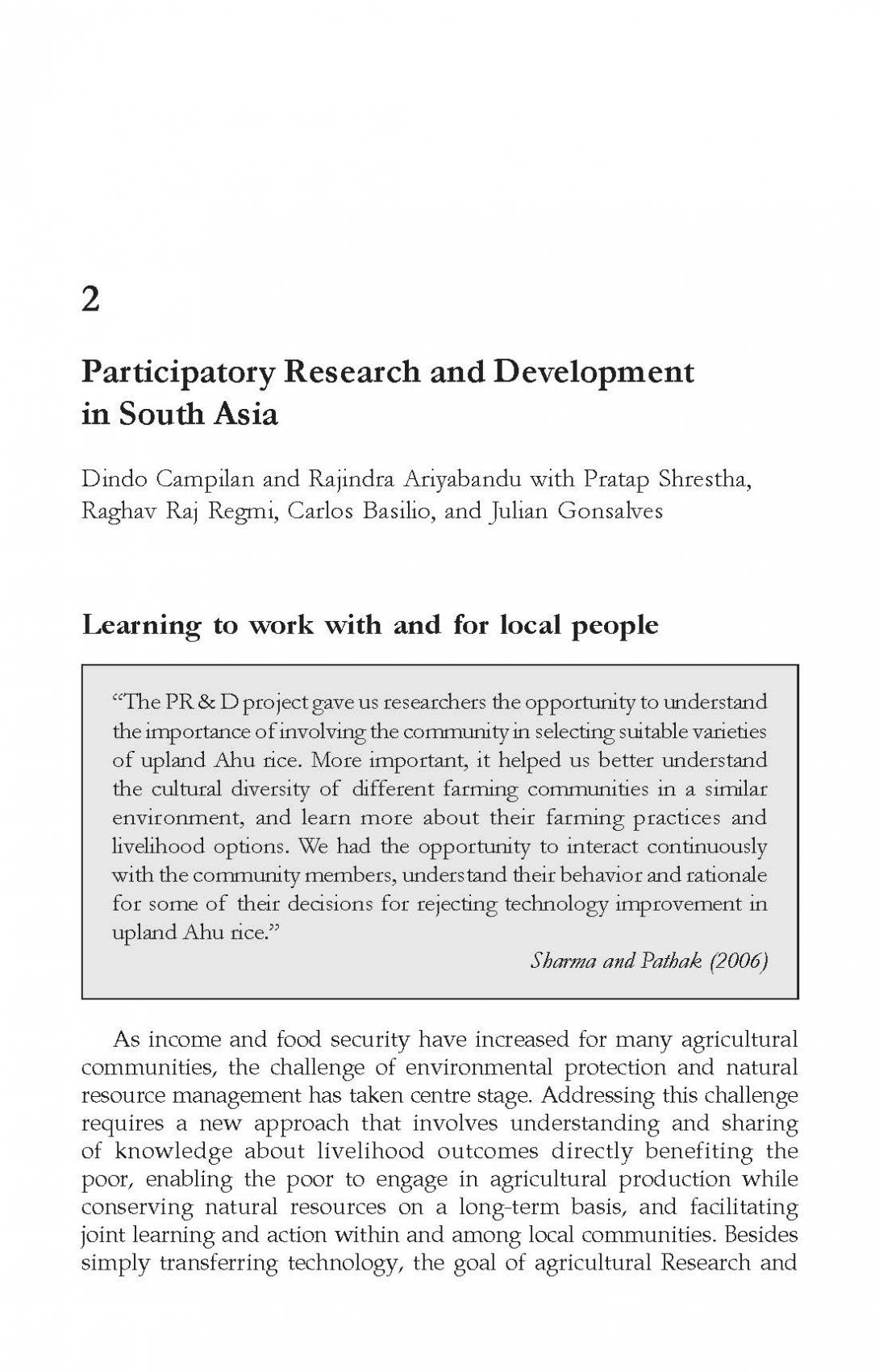 Participatory research and development in South Asia.