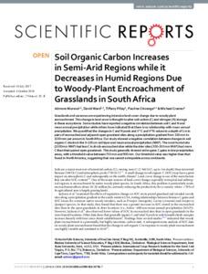 Soil Organic Carbon Increases in Semi-Arid Regions while it Decreases in Humid Regions Due to Woody-Plant Encroachment of Grasslands in South Africa